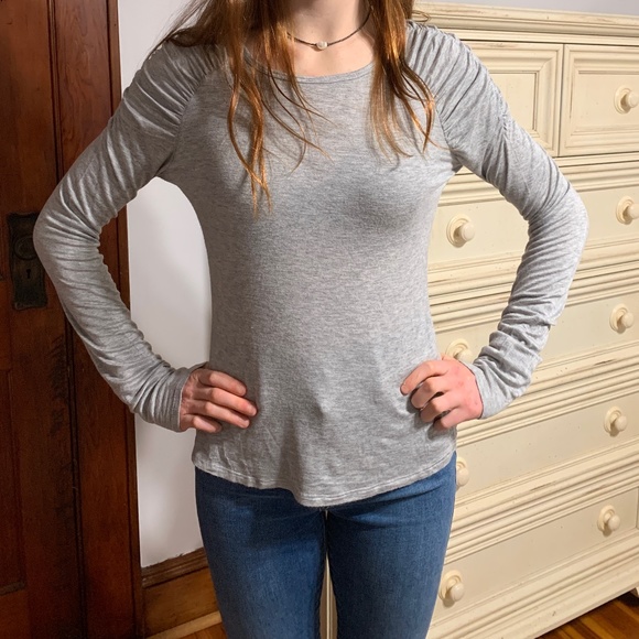 Urban Outfitters Tops - Urban Outfitters Rutched Sleeve Grey Shirt